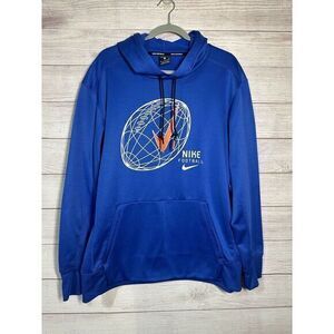 Nike Football Hoodie, Therma‎ Dri-Fit Fleece-Lined Blue Pullover Pocket XL